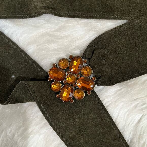 NEW Lake Shore Drive Suede Boho Crystal Flower Vintage Buckle Wide Waist Belt L main image 11